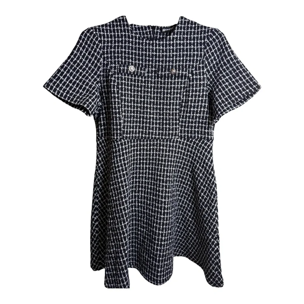 Allegra K Black White Tweed Shift Dress Size Small Classic Preppy
